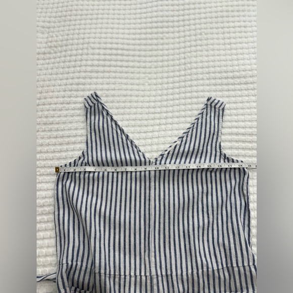 BeachLunchLounge Womens Lennon White Blue Linen-Blend Striped V-Neck Jumpsuit - Picture 8 of 13